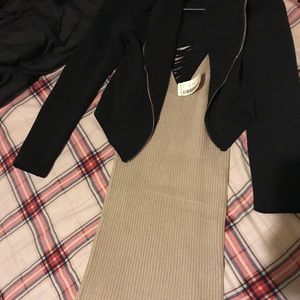 Tan dress with black jacket